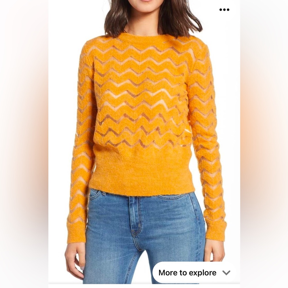 Hinge easy stripe pullover sweater, size S in Orange oak